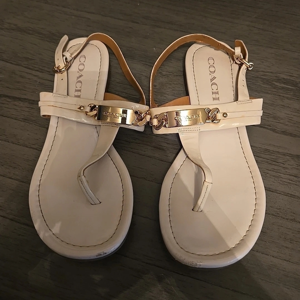 Coach Women's Tan and Gold Sandals
